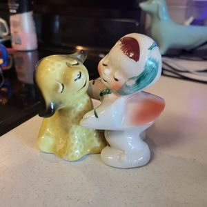 Vintage van telligen Mary hugging lamb salt and pepper shakers